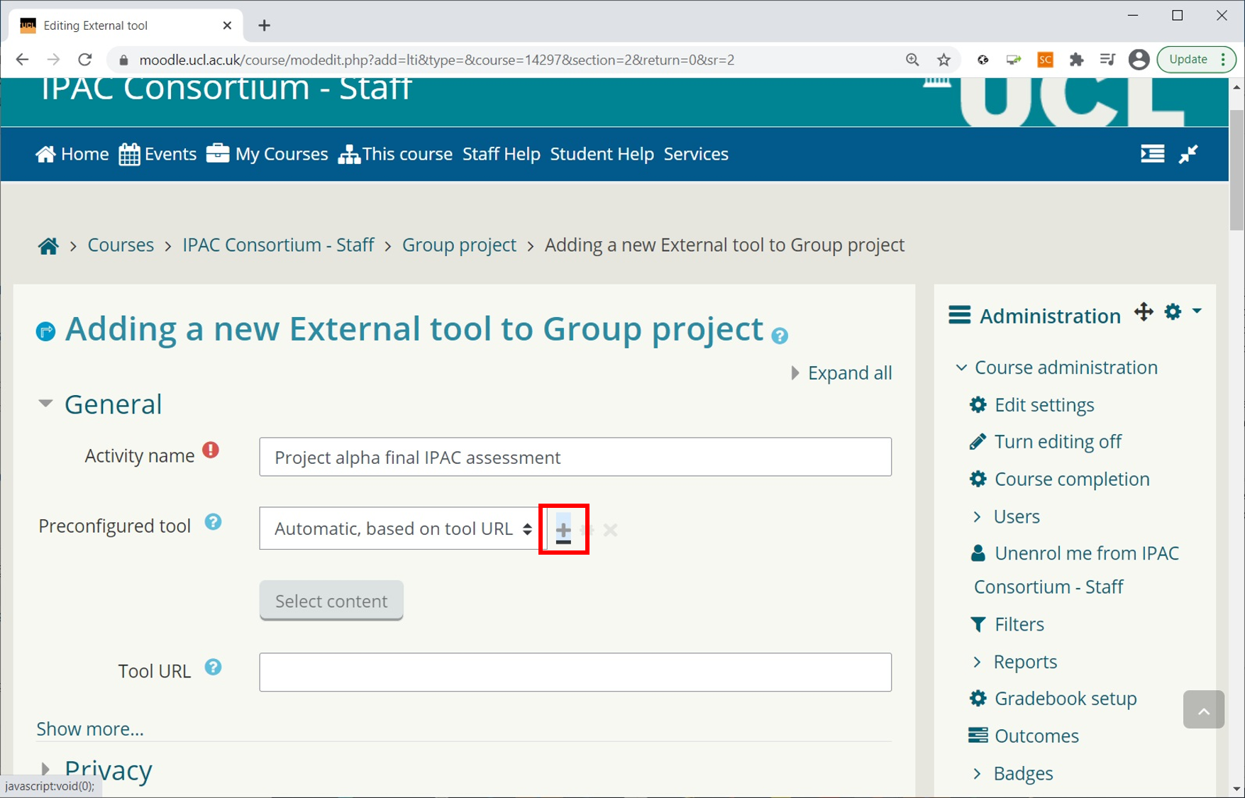 Moodle – Add External tool Manual setup pt 1