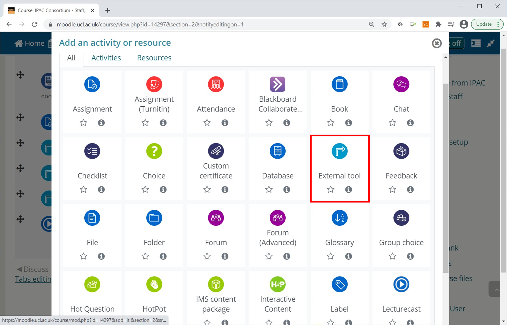 Moodle – Add External tool