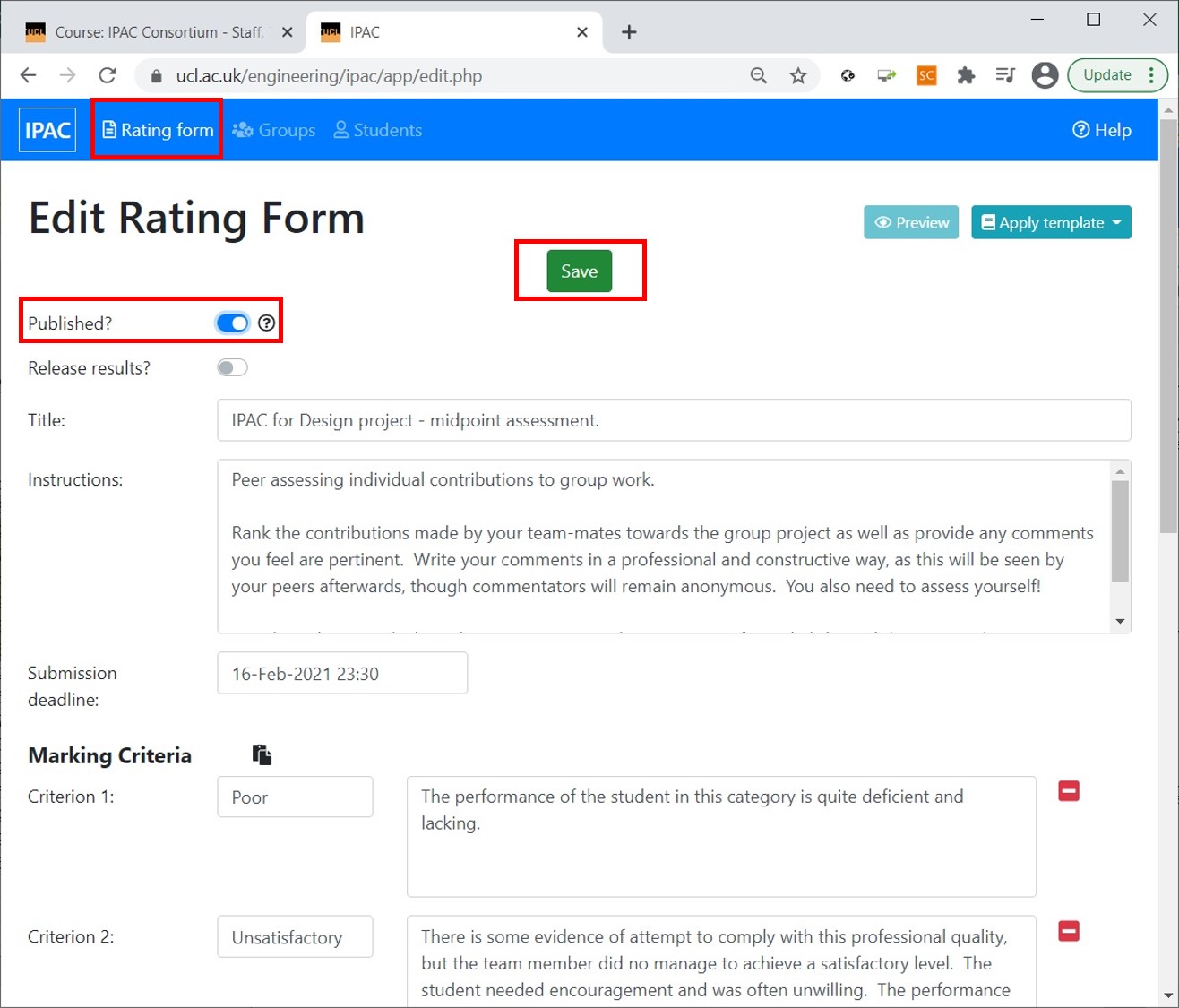 Publish button