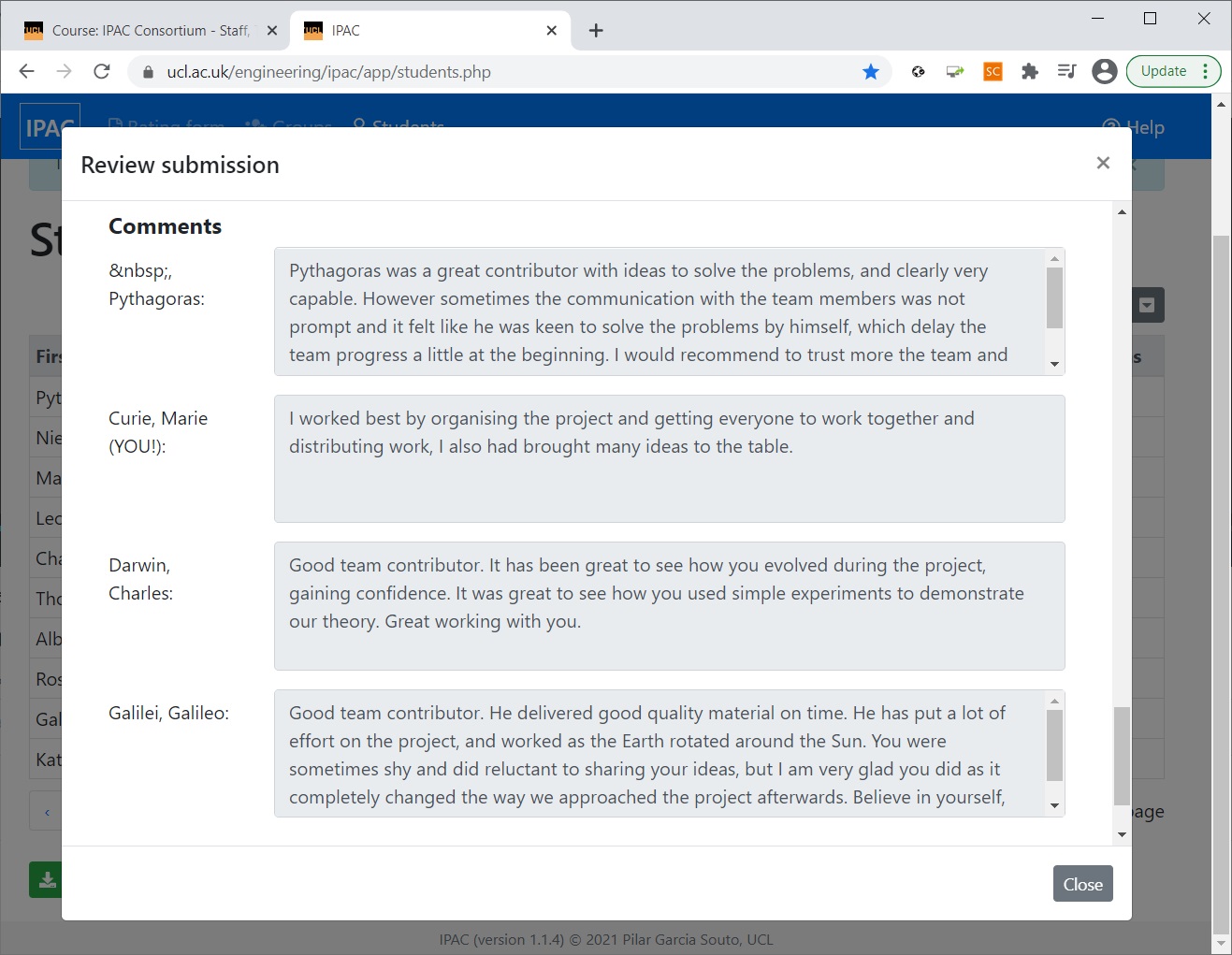 View student answers