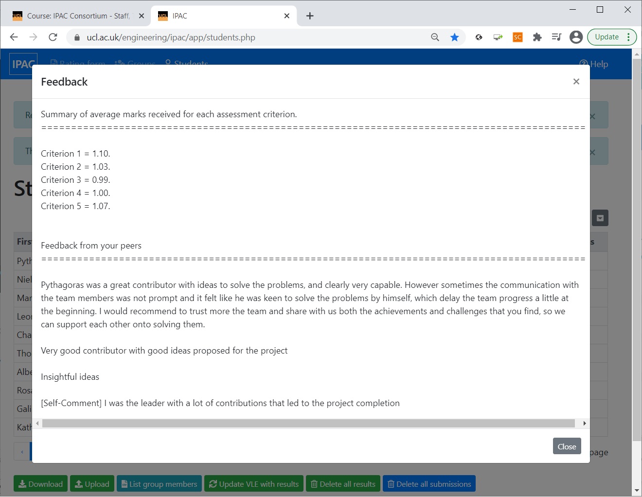 Interaction with the IPAC software