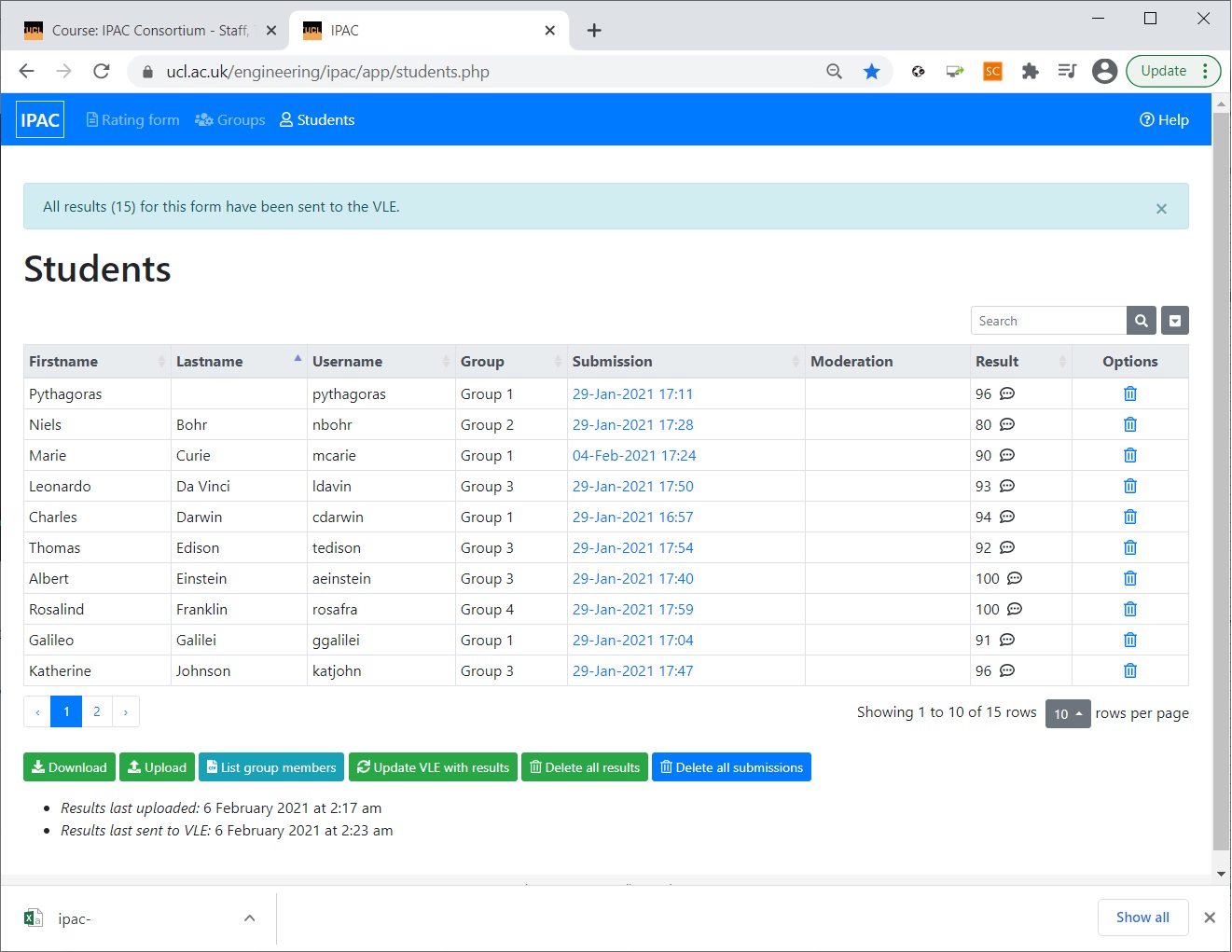 Release results in VLE message