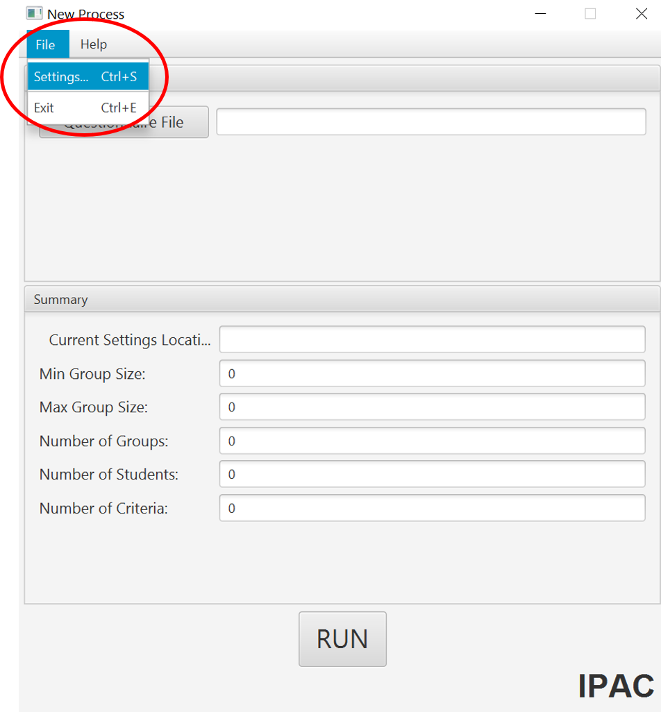 IPAC software settings