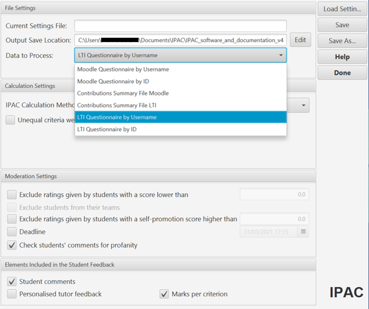 IPAC software File Settings