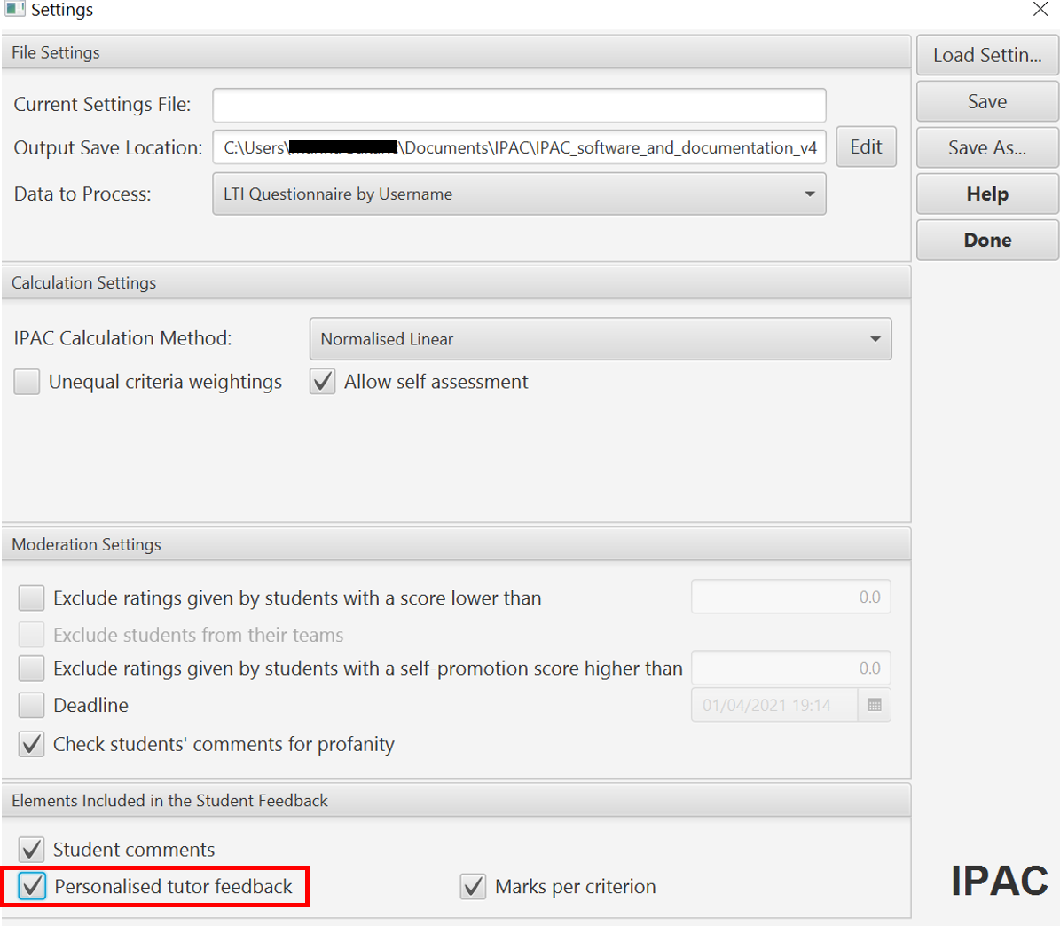 Ticking the option in IPAC software