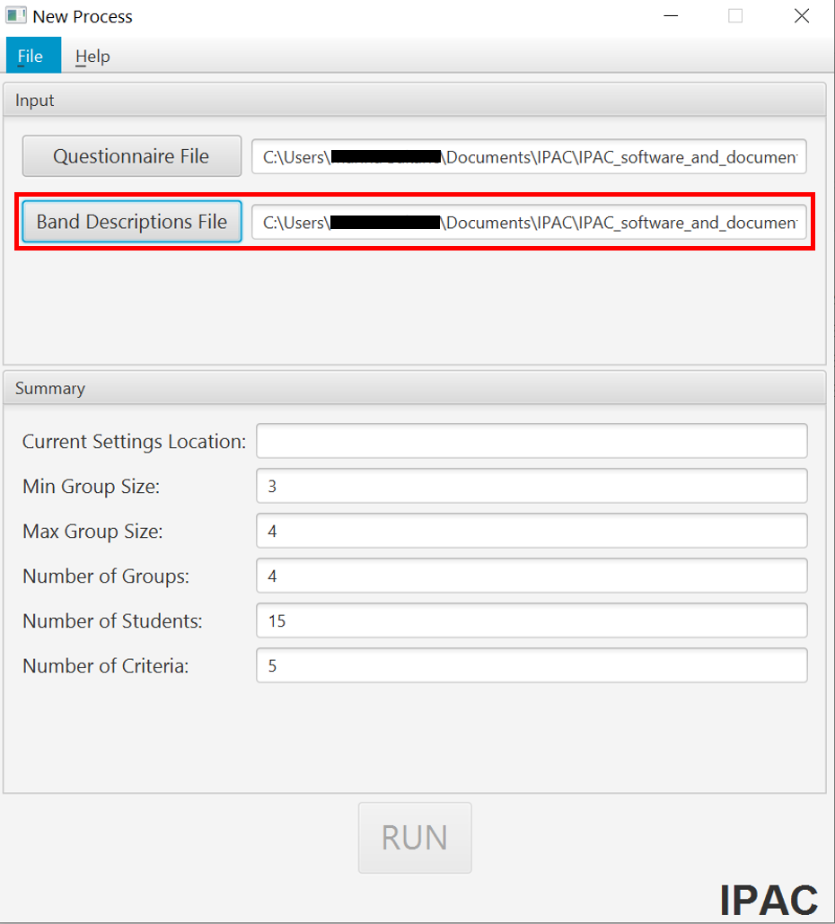 Selecting the Band Descriptions File