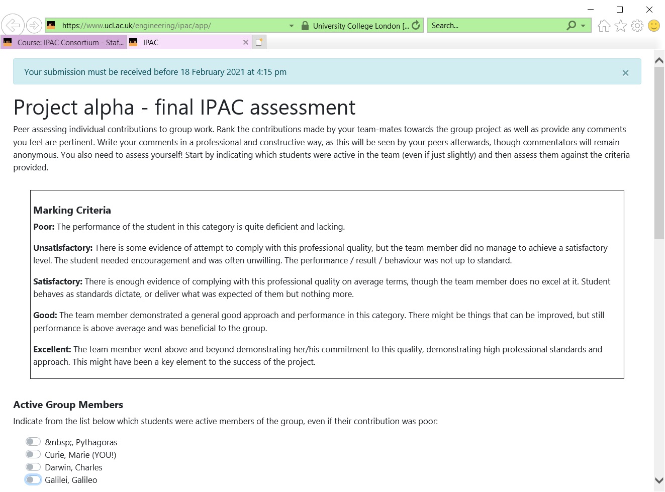 Blank questionnaire with deadline note